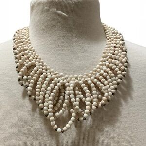 Vintage Shell Bead Fringe Bib Necklace Boho Statement